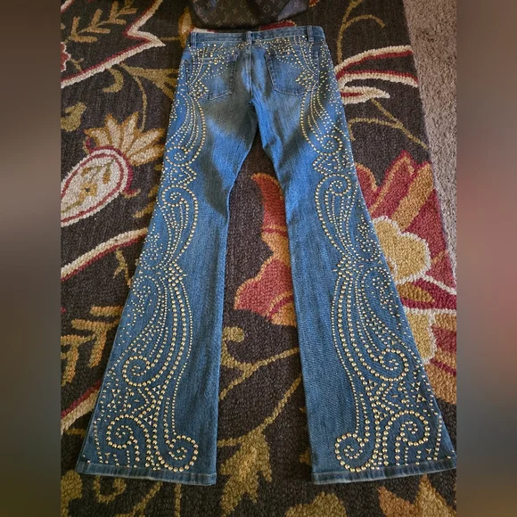 Y2K Michael Kors Studded Flare Wide Leg Jeans Size 6 - Picture 4 of 7